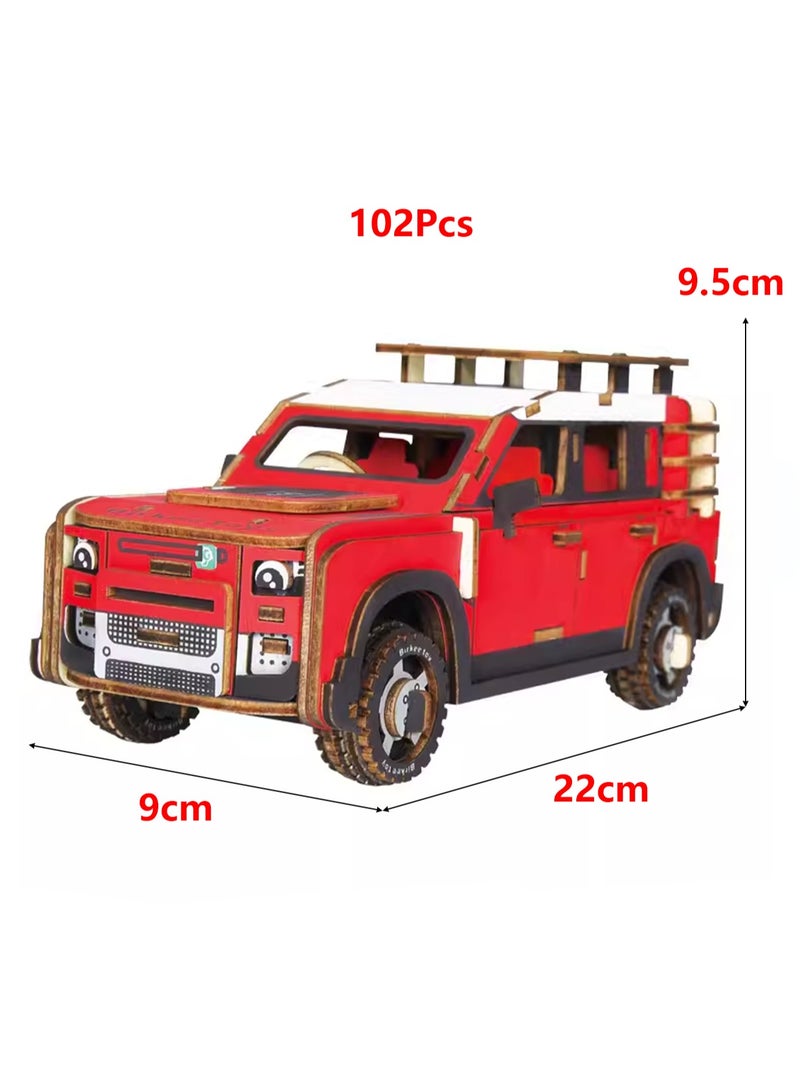 Children's 3D Wooden Model Puzzle Military Building Block Assembly Toys(Off-road Vehicles 102Pcs) - Image 2